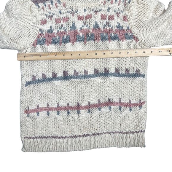 VTG 80s 90s Sweater Sz M Silk Puff 3/4 Sleeve Knit Aztec Fair Isle Grannycore - Picture 5 of 9
